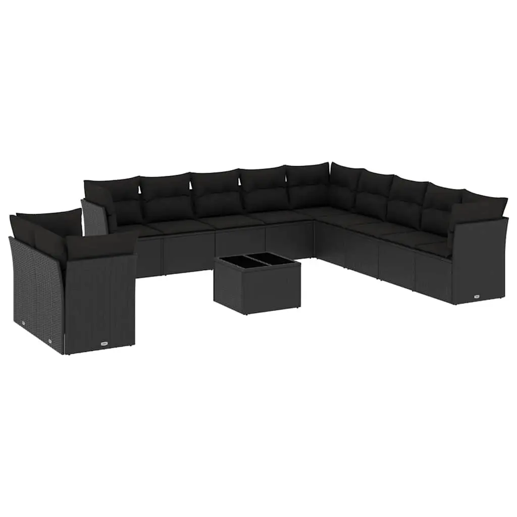 Modular Outdoor Patio Furniture Sofa Set 12 Piece Black PE Rattan for Garden or Terrace