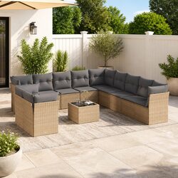Garden Sofa Set 12 Piece Outdoor Furniture Modular Patio Lounge Beige Cushions
