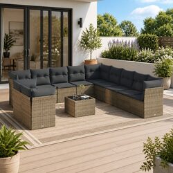 12 Piece Grey Outdoor Sofa Set - PE Rattan & Cushions