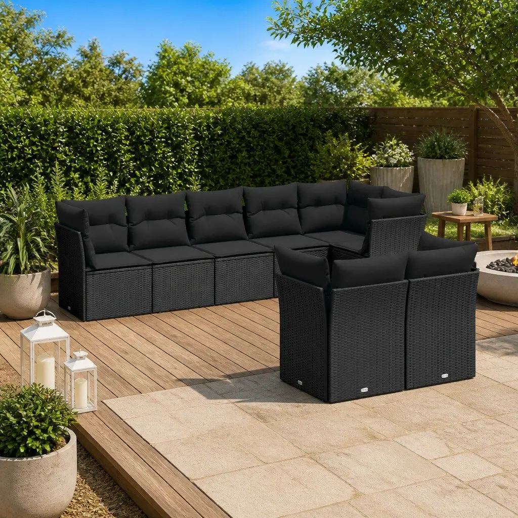 8 Piece Outdoor Garden Sofa Set for Backyard Terrace Patio Black