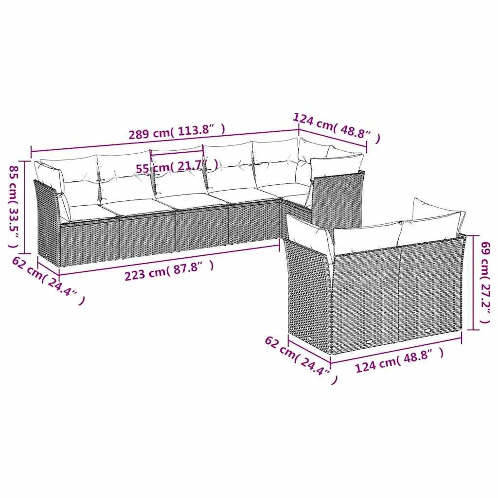 8 Piece Outdoor Garden Sofa Set for Backyard Terrace Patio Black