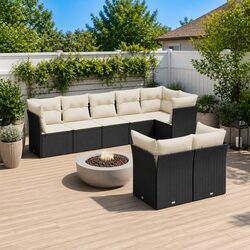 Garden Sofa Set 8 Piece Outdoor Furniture Patio Seating Black with Cushions