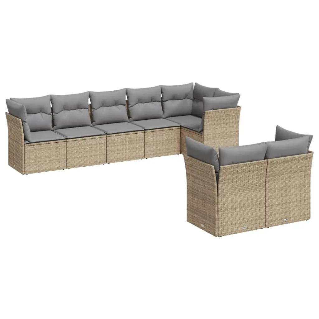 Garden Sofa Set Outdoor Furniture Patio 8 Piece Beige Poly Rattan with Cushions