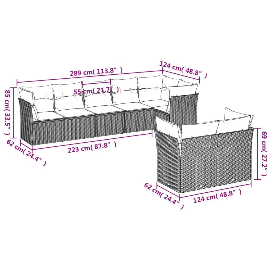 Garden Sofa Set Outdoor Furniture Patio 8 Piece Beige Poly Rattan with Cushions