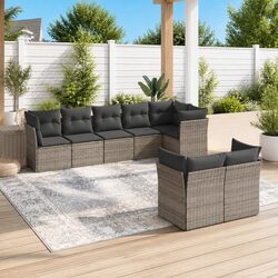 8-Piece Modular Garden Sofa Set with Grey Cushions