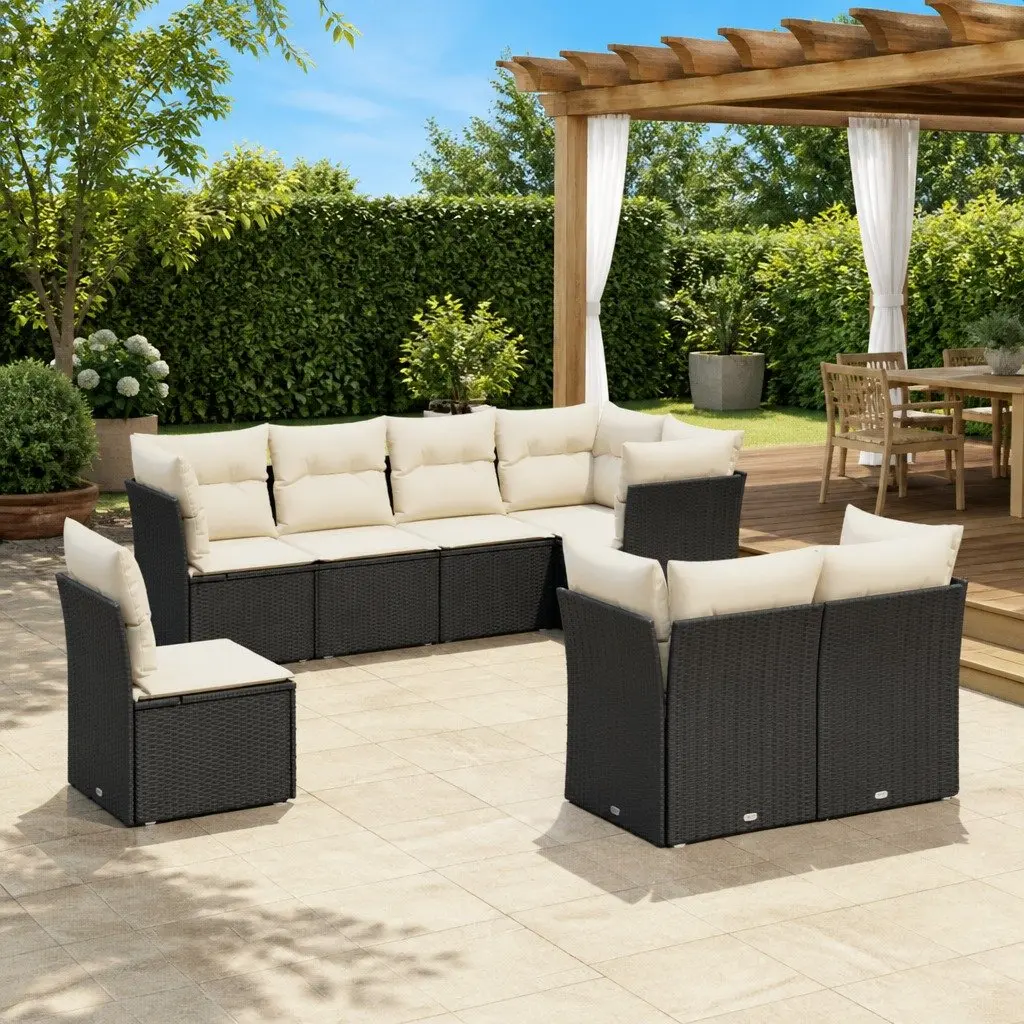 Garden Sofa Set Outdoor Furniture 8 Piece Modular Rattan Patio Lounge Black