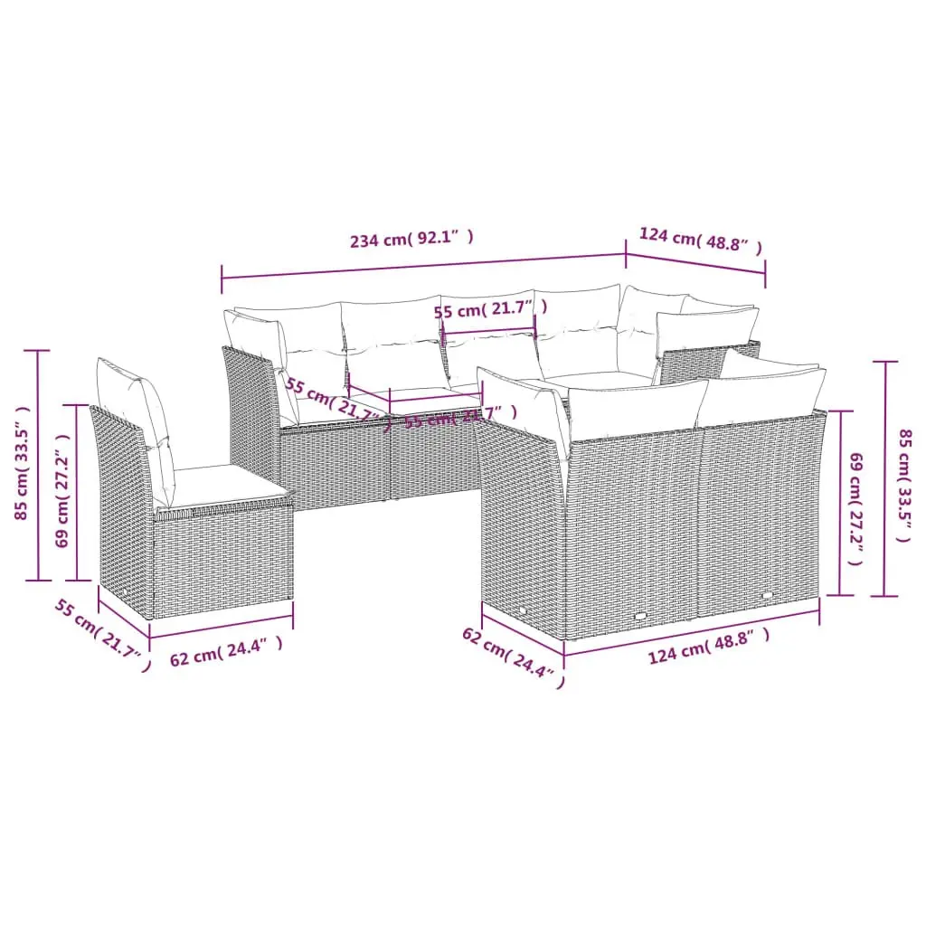 8-Piece Grey Garden Sofa Set