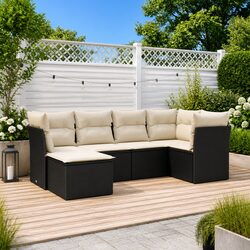 6-Piece Modular Black Poly Rattan Garden Sofa Set Specs