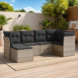 Garden Sofa Set 6 Piece Outdoor Furniture Patio Sectional Modular Grey Cushions