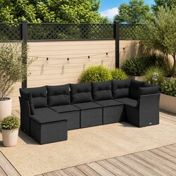 7 Piece Garden Sofa Set with Black Modular Rattan Design