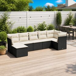 7 Piece Modular Garden Sofa Set - Black Rattan