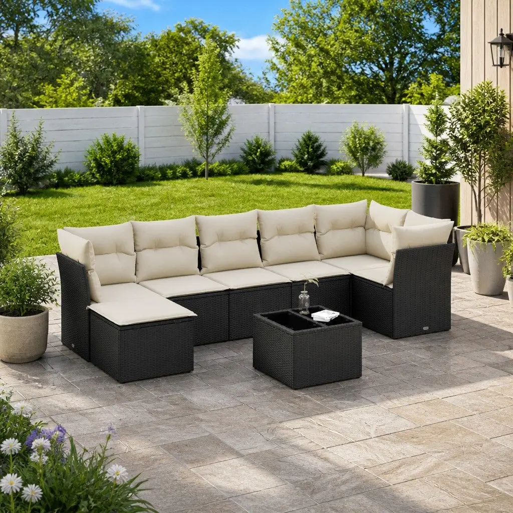 Garden Sofa Set Outdoor Furniture 8 Piece Black Poly Rattan Patio Sectional