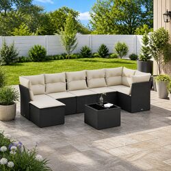 Garden Sofa Set 8 Piece Outdoor Furniture Black Poly Rattan Patio Sectional