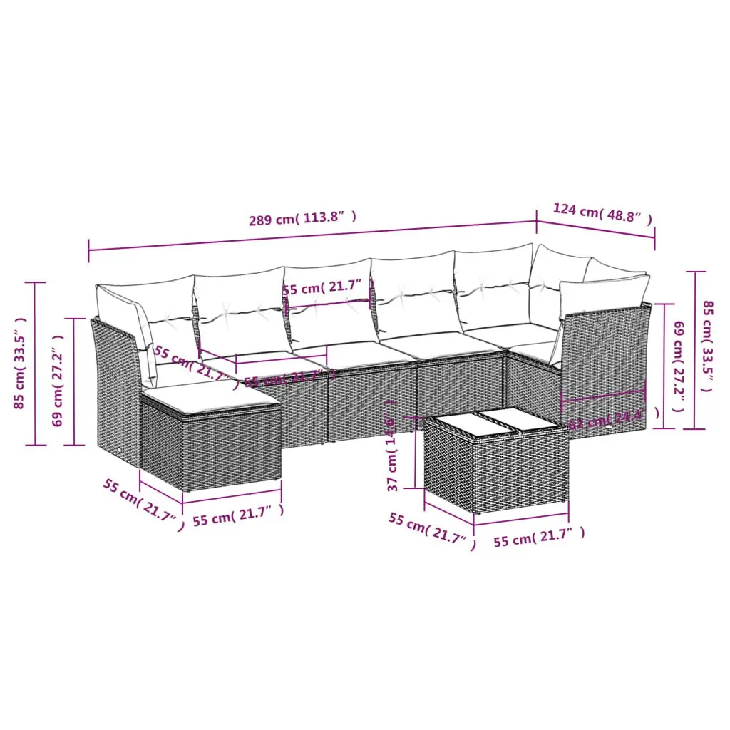 Garden Sofa Set Outdoor Furniture 8 Piece Black Poly Rattan Patio Sectional