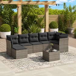Garden Sofa Set 8 Piece Outdoor Furniture Grey Poly Rattan Patio Lounge with