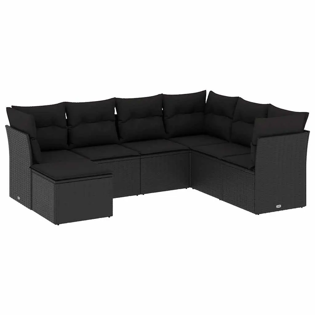 7 Piece Garden Sofa Set for Outdoor Patio Black Modular Furniture