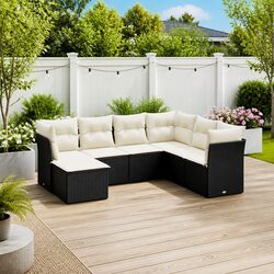 Garden Sofa Set 7 Piece Outdoor Furniture Patio Lounge Black Poly Rattan