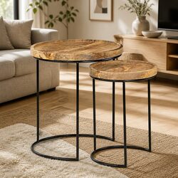 2 Piece Coffee Table Set Specifications: Mango Wood & Steel