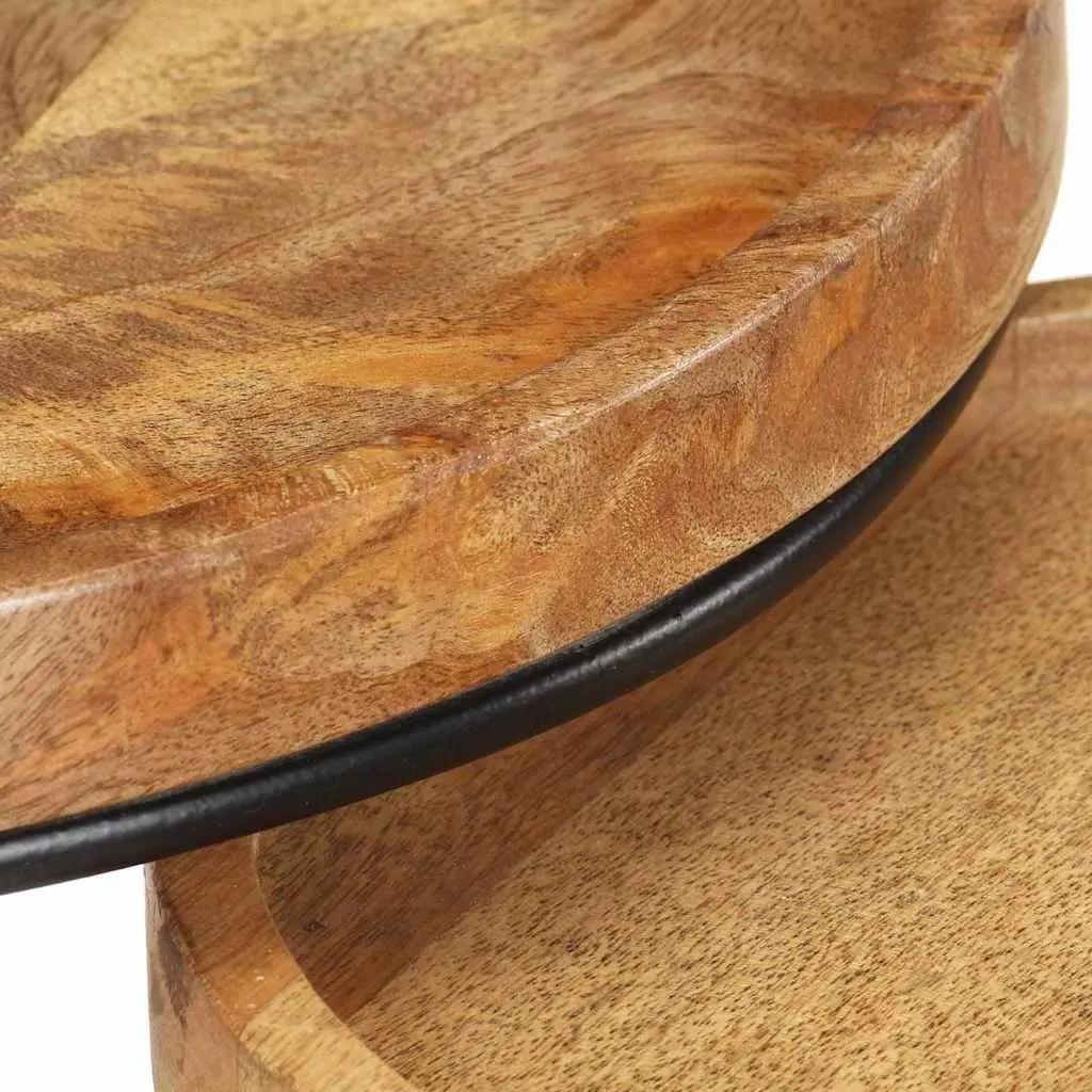 Coffee Table Set Living Room 2 Piece Solid Mango Wood Steel Frame