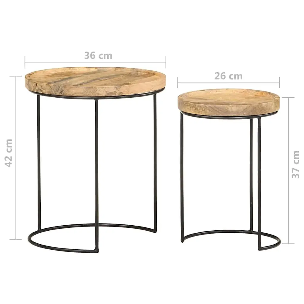Coffee Table Set Living Room 2 Piece Solid Mango Wood Steel Frame