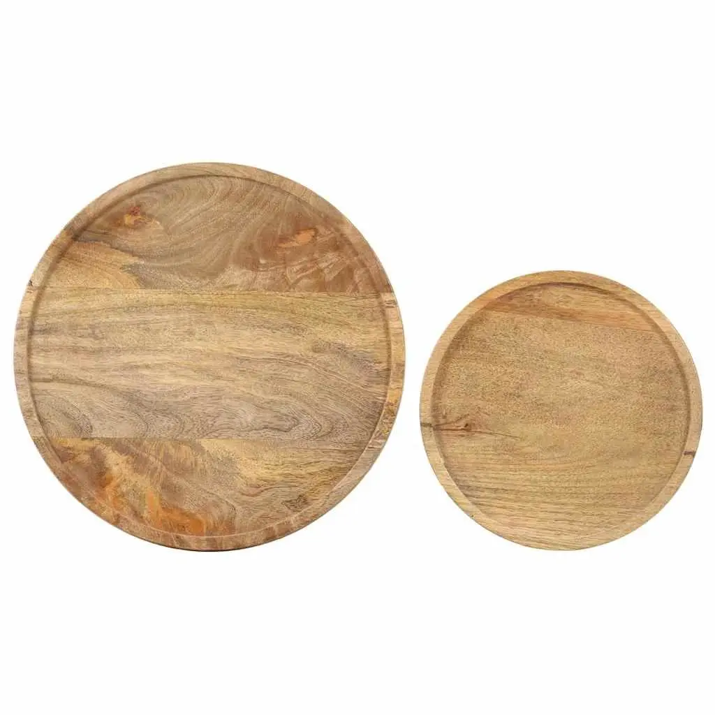 Coffee Table Set Living Room 2 Piece Solid Mango Wood Steel Frame
