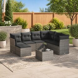 8 Piece Modular Garden Sofa Set in Grey with Cushions