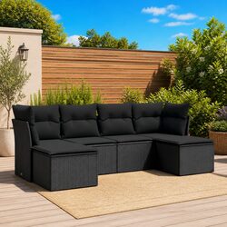 6-Piece Outdoor Sofa Set with Black Cushions and Rattan