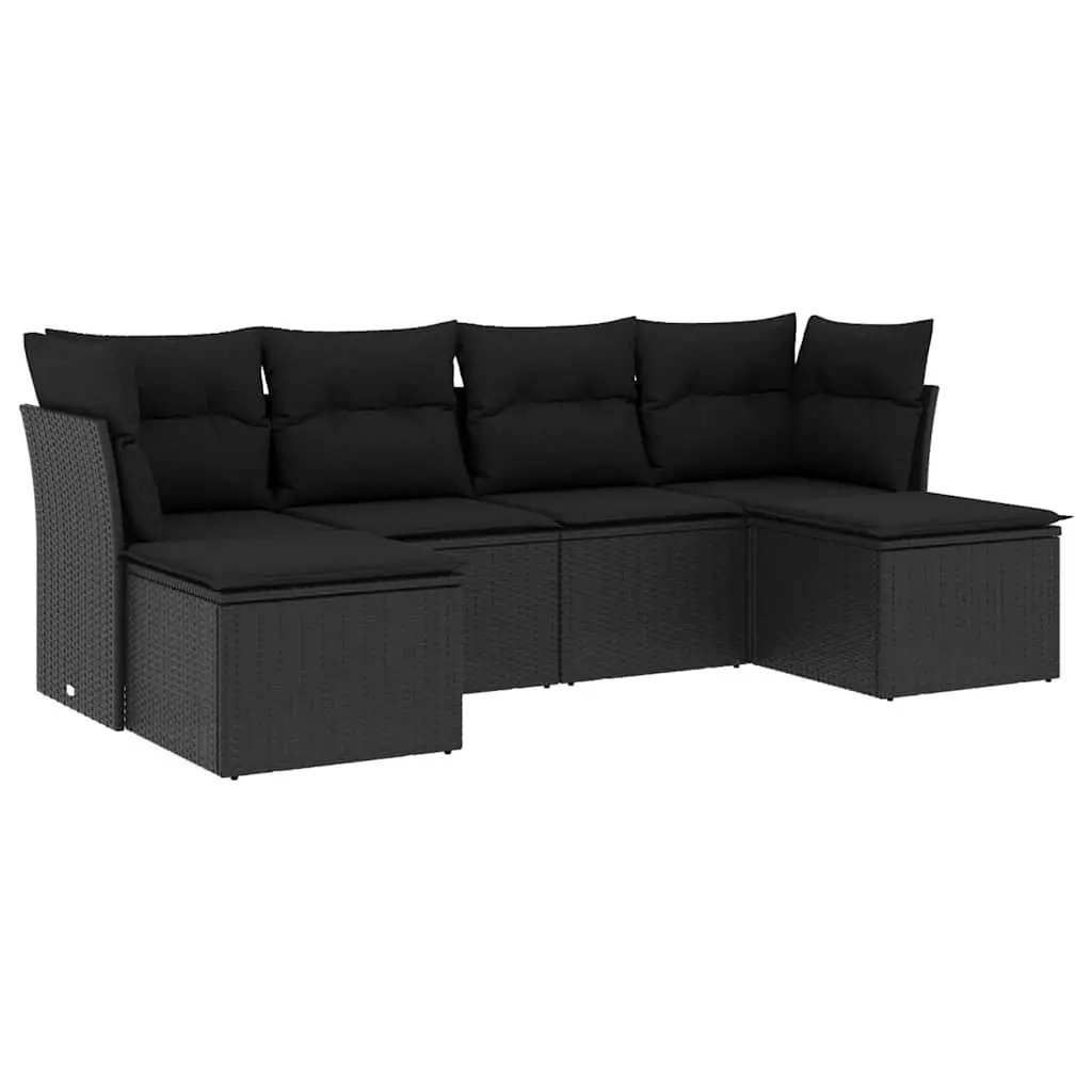 Garden Sofa Set Outdoor Furniture 6 Piece Black Poly Rattan with Cushions