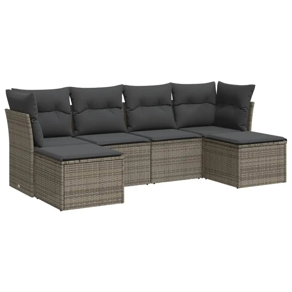 Garden Sofa Set 6 Piece Outdoor Furniture Patio Grey Poly Rattan