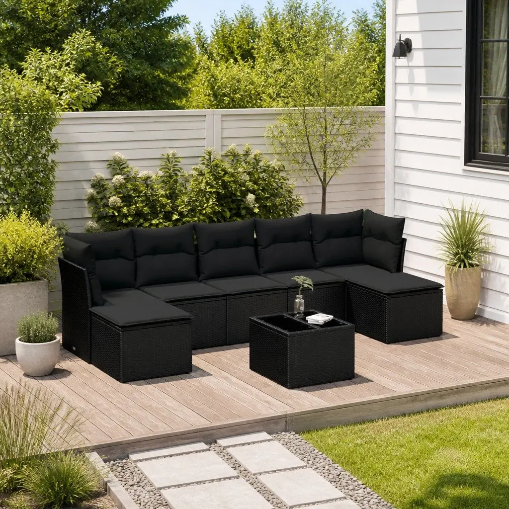 8 Piece Modular Garden Sofa Set with Cushions and Glass Top