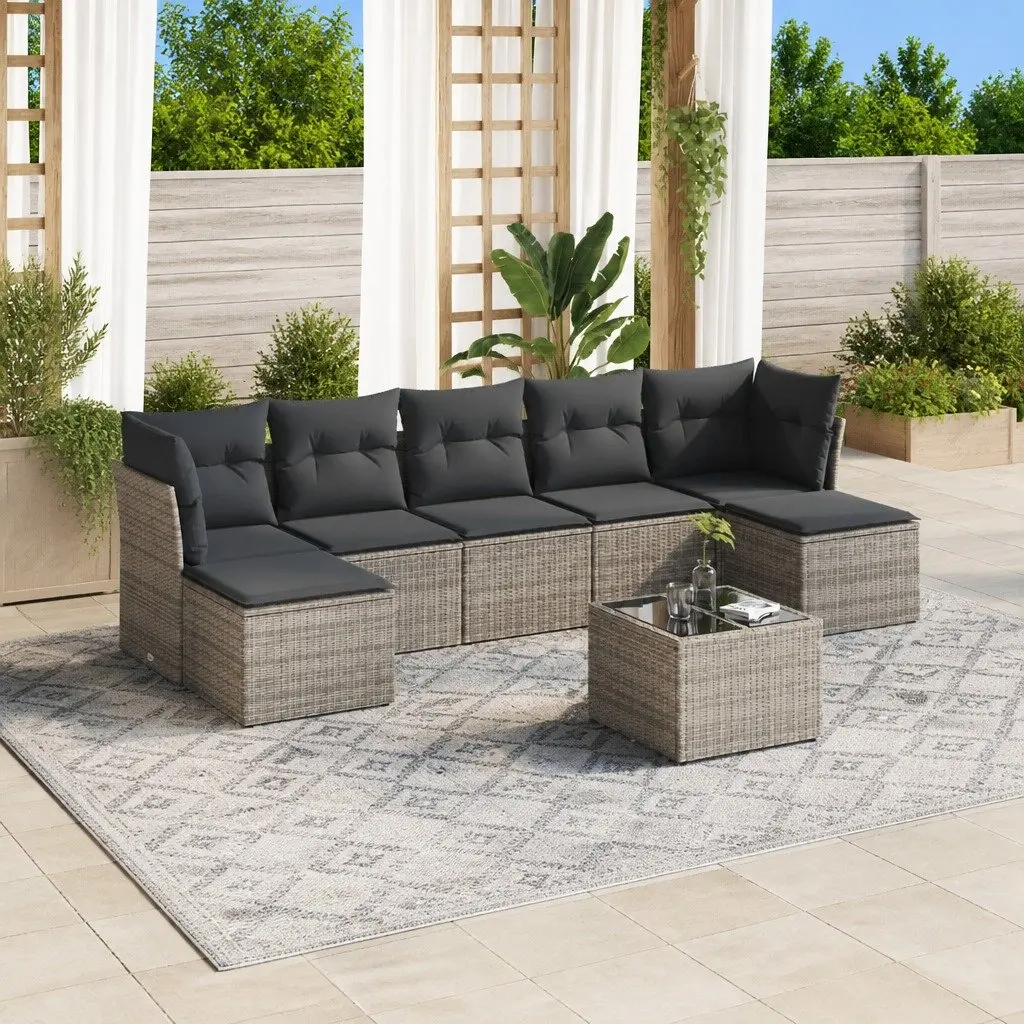 Garden Sofa Set 8 Piece Outdoor Furniture Grey Poly Rattan Modular Patio Seating