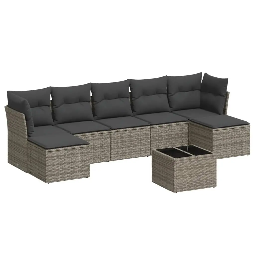 Garden Sofa Set 8 Piece Outdoor Furniture Grey Poly Rattan Modular Patio Seating