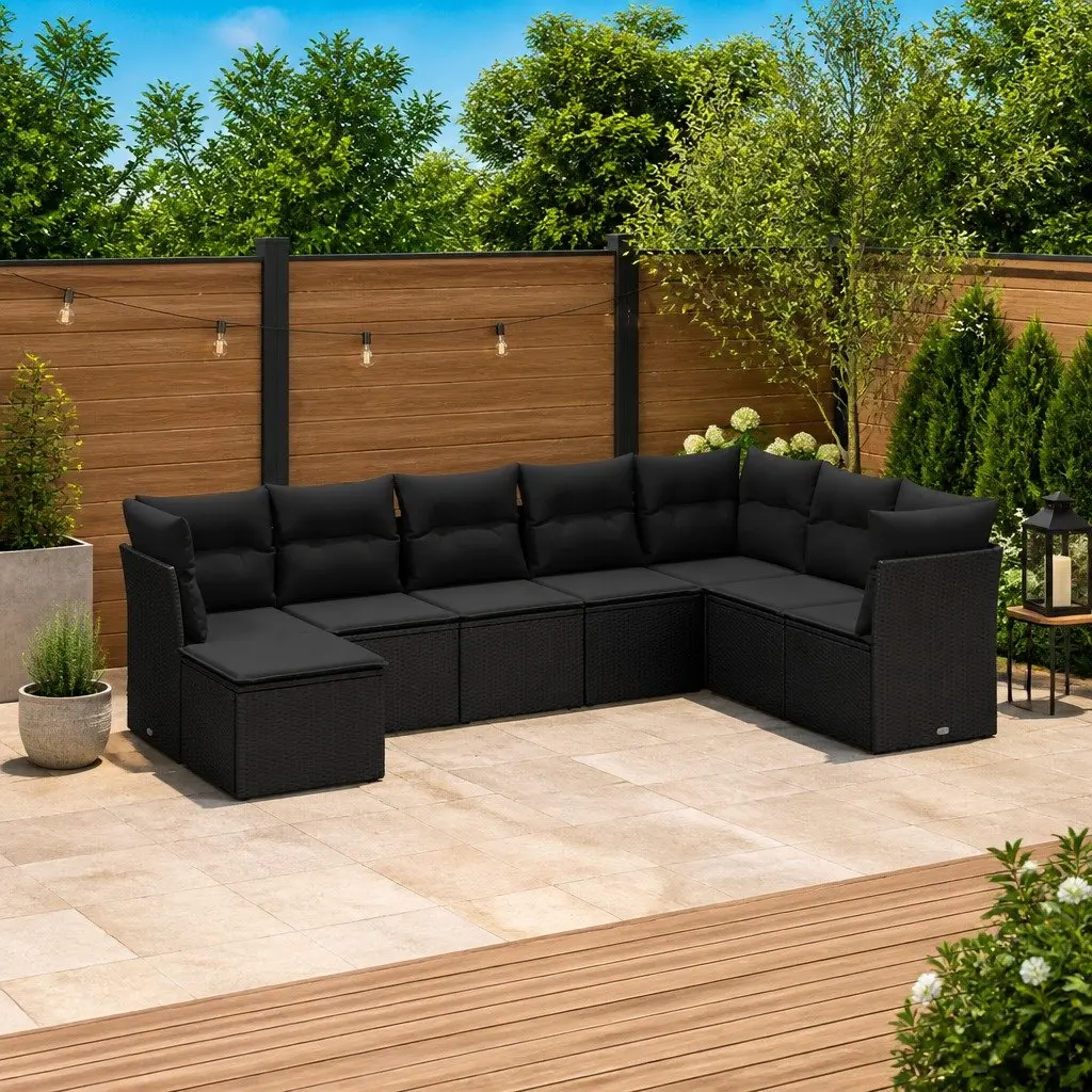 Garden Sofa Set Outdoor Furniture 8 Piece Modular Black Rattan with Cushions