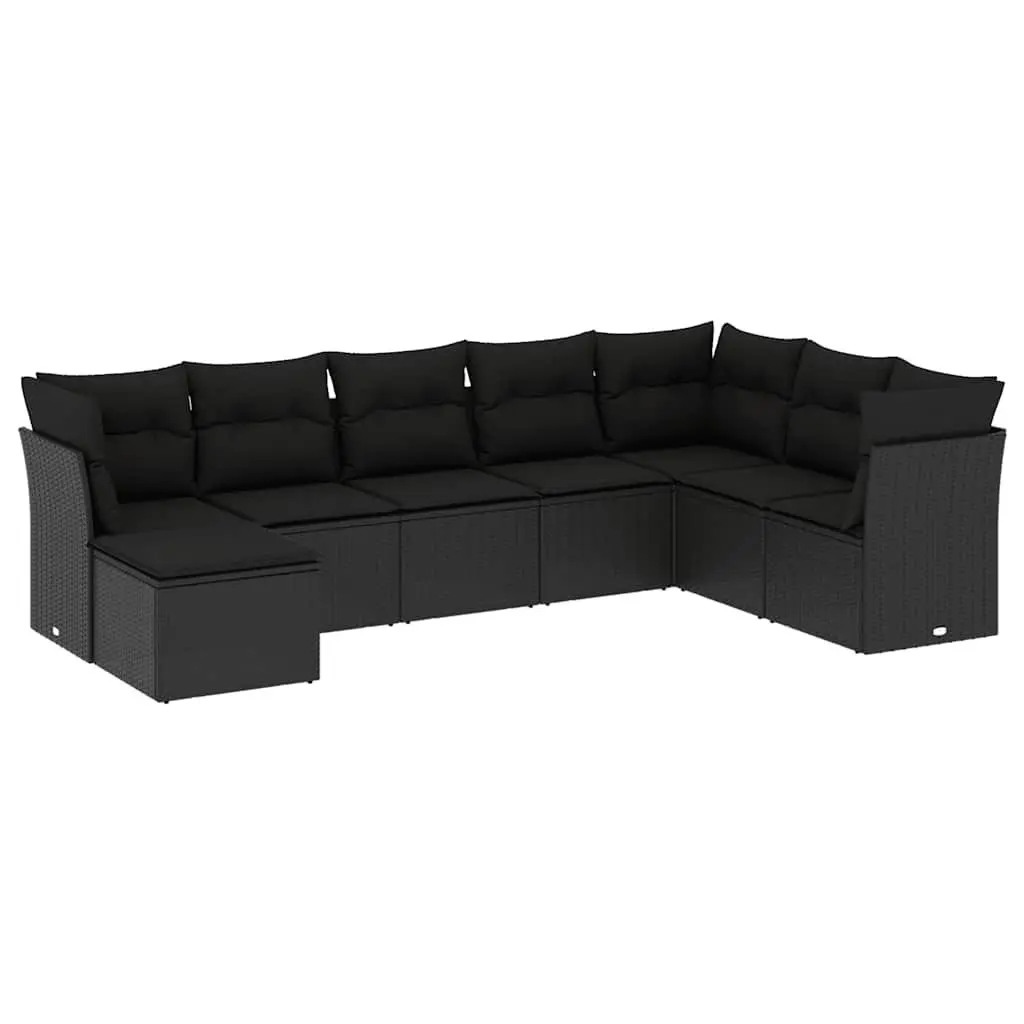 Garden Sofa Set Outdoor Furniture 8 Piece Modular Black Rattan with Cushions