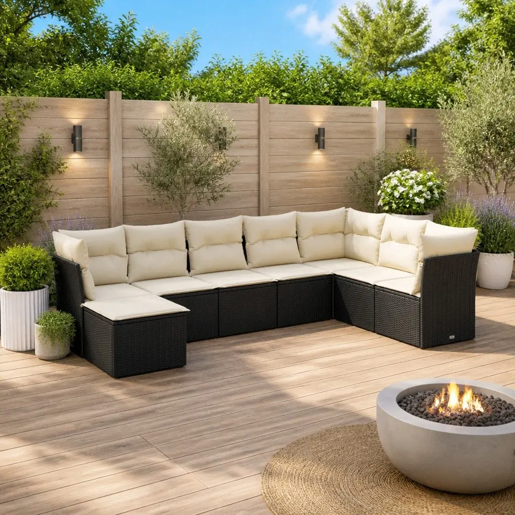 Garden Sofa Set Outdoor Furniture Patio Seating 8 Piece Black with Cushions