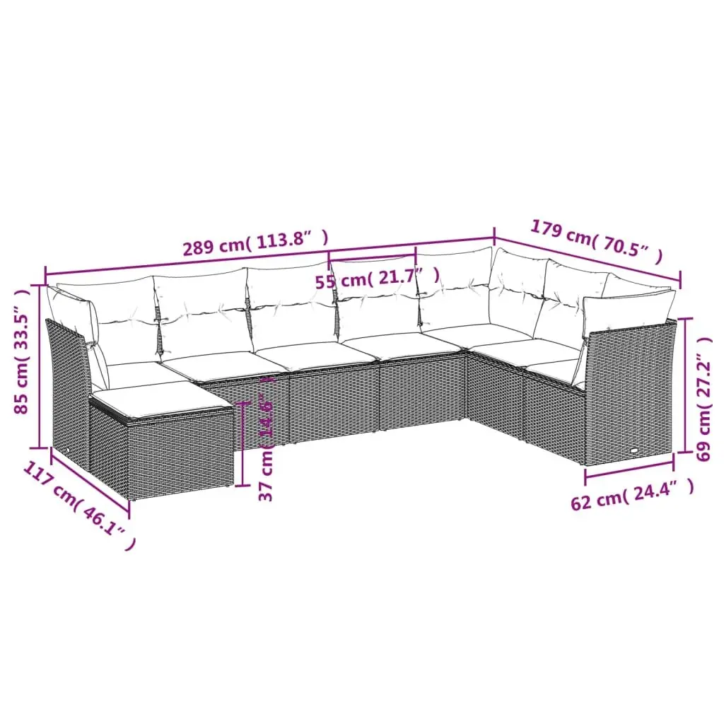 Garden Sofa Set Outdoor Furniture Patio Seating 8 Piece Black with Cushions