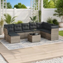 9-Piece Modular Outdoor Sofa Set in Grey with Cushions