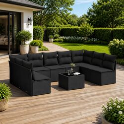 10-Piece Black Poly Rattan Garden Sofa Set Specifications