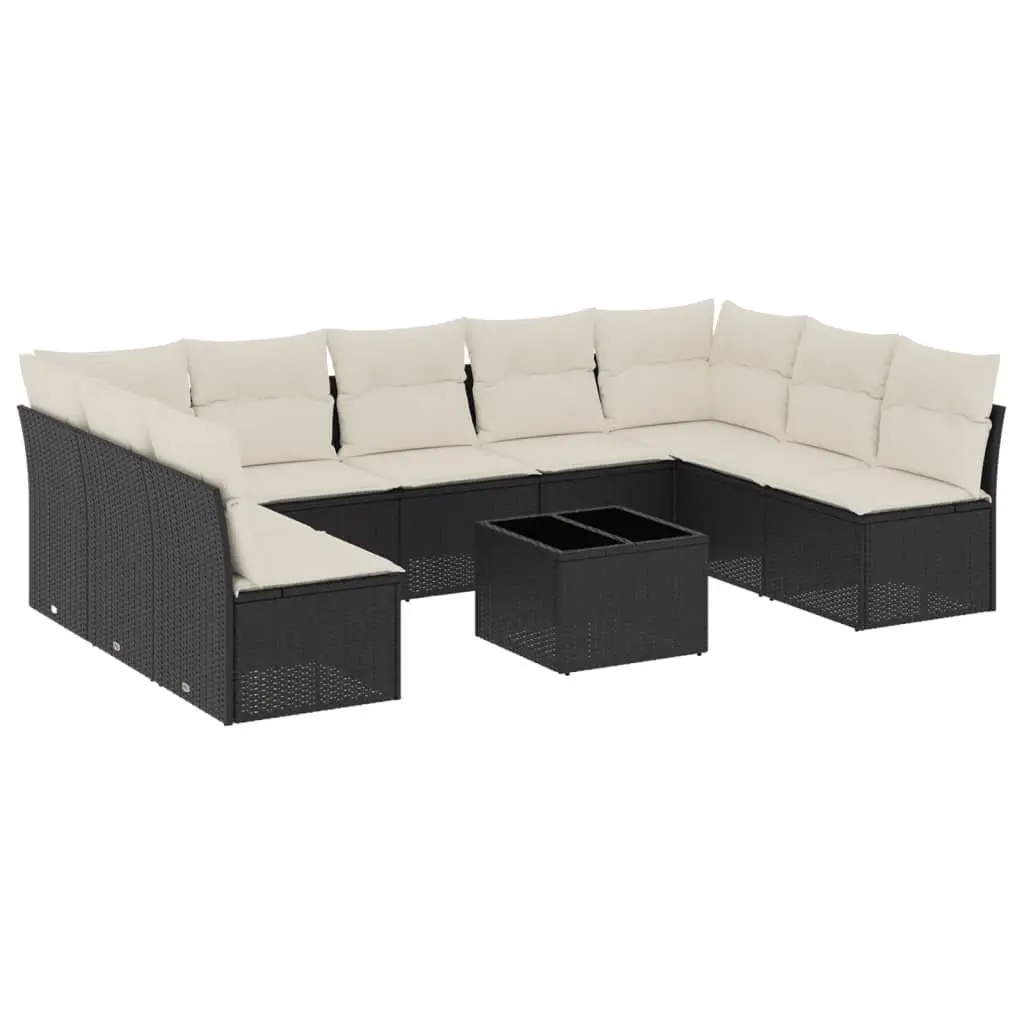 Outdoor Garden Sofa Set 10 Piece Patio Furniture Black Poly Rattan Modular