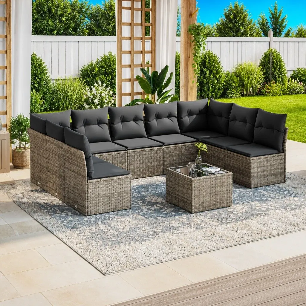 Garden Sofa Set Outdoor Furniture 10 Piece Grey Poly Rattan
