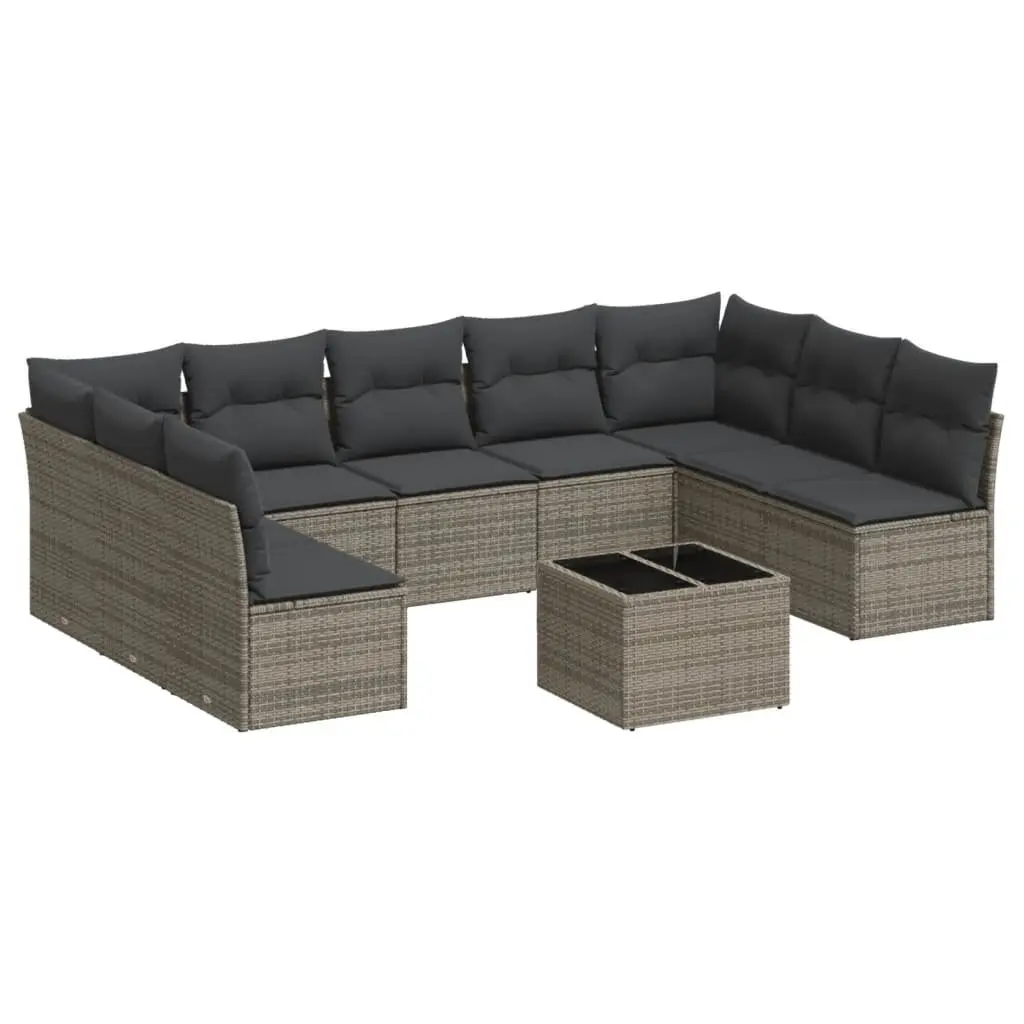 Garden Sofa Set Outdoor Furniture 10 Piece Grey Poly Rattan