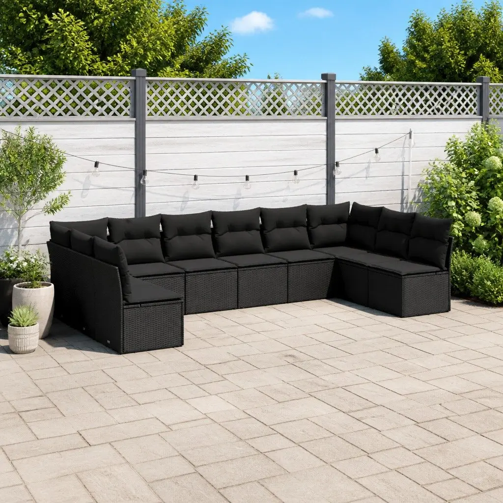 10 Piece Outdoor Garden Sofa Set Modular Patio Black PE Rattan with Cushions