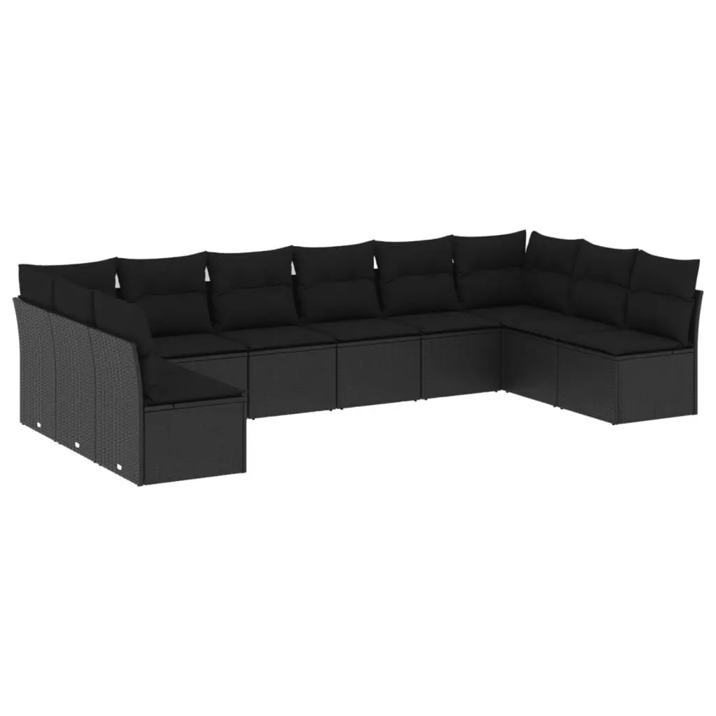 10 Piece Outdoor Garden Sofa Set Modular Patio Black PE Rattan with Cushions