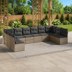 Garden Sofa Set 10 Piece Outdoor Furniture Grey Poly Rattan Modular Patio