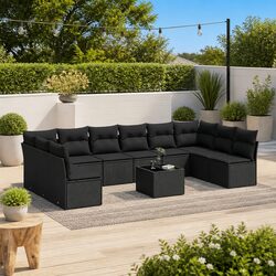 Outdoor Garden Sofa Set Details: 11 Piece Black Rattan