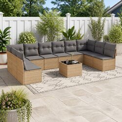 11-Piece Garden Sofa Set with Cushions - Beige Color