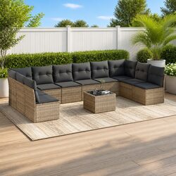 Grey 11-Piece Outdoor Sofa Set with Cushions