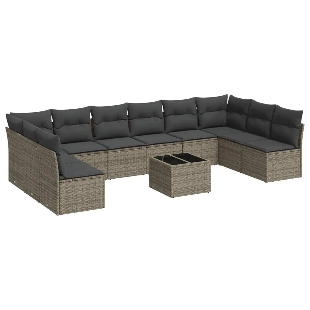 Grey 11-Piece Outdoor Sofa Set with Cushions
