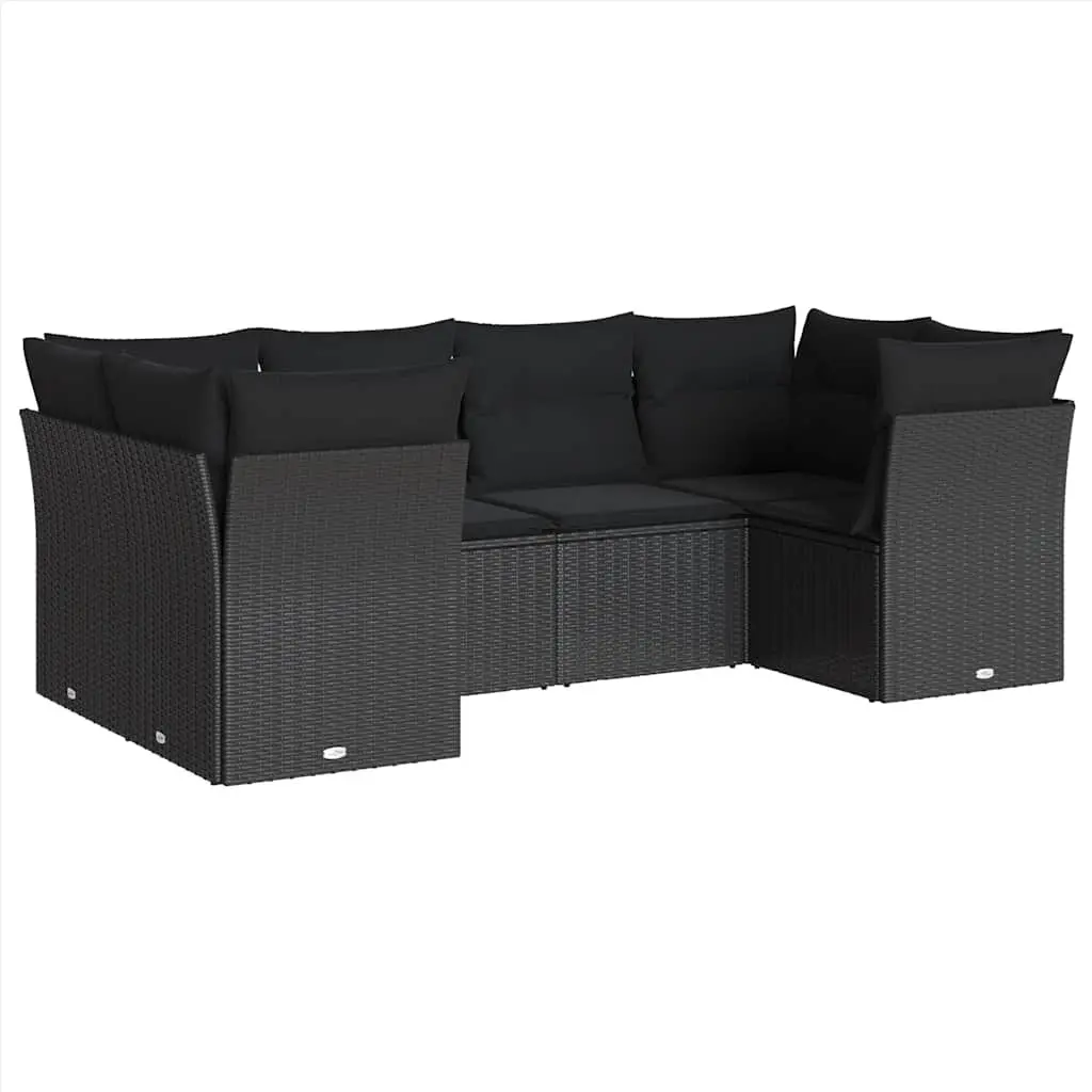 Outdoor Garden Sofa Set 6 Piece Patio Furniture Black Rattan