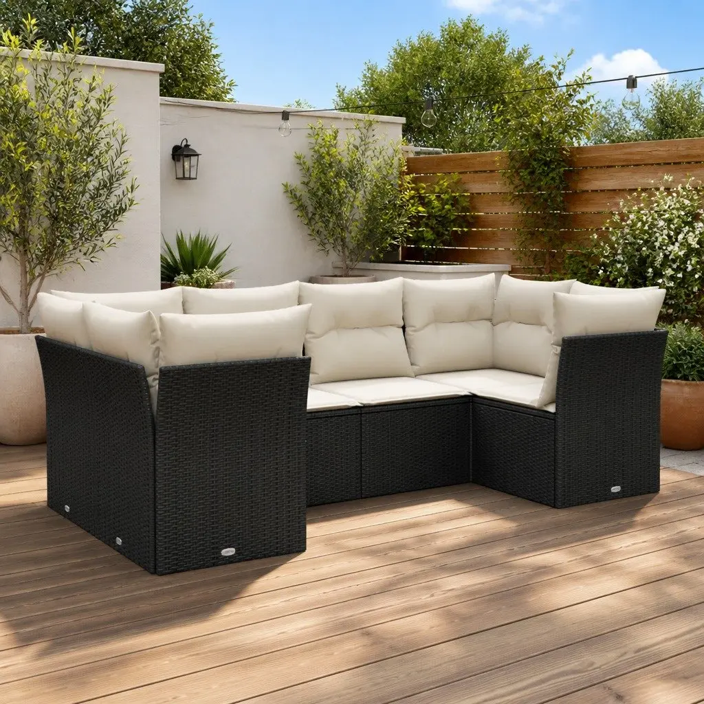 6 Piece Outdoor Black Poly Rattan Sofa Set